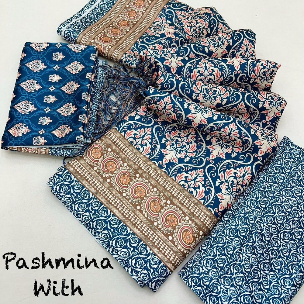 Elegant Blue and Gold Pashmina Set